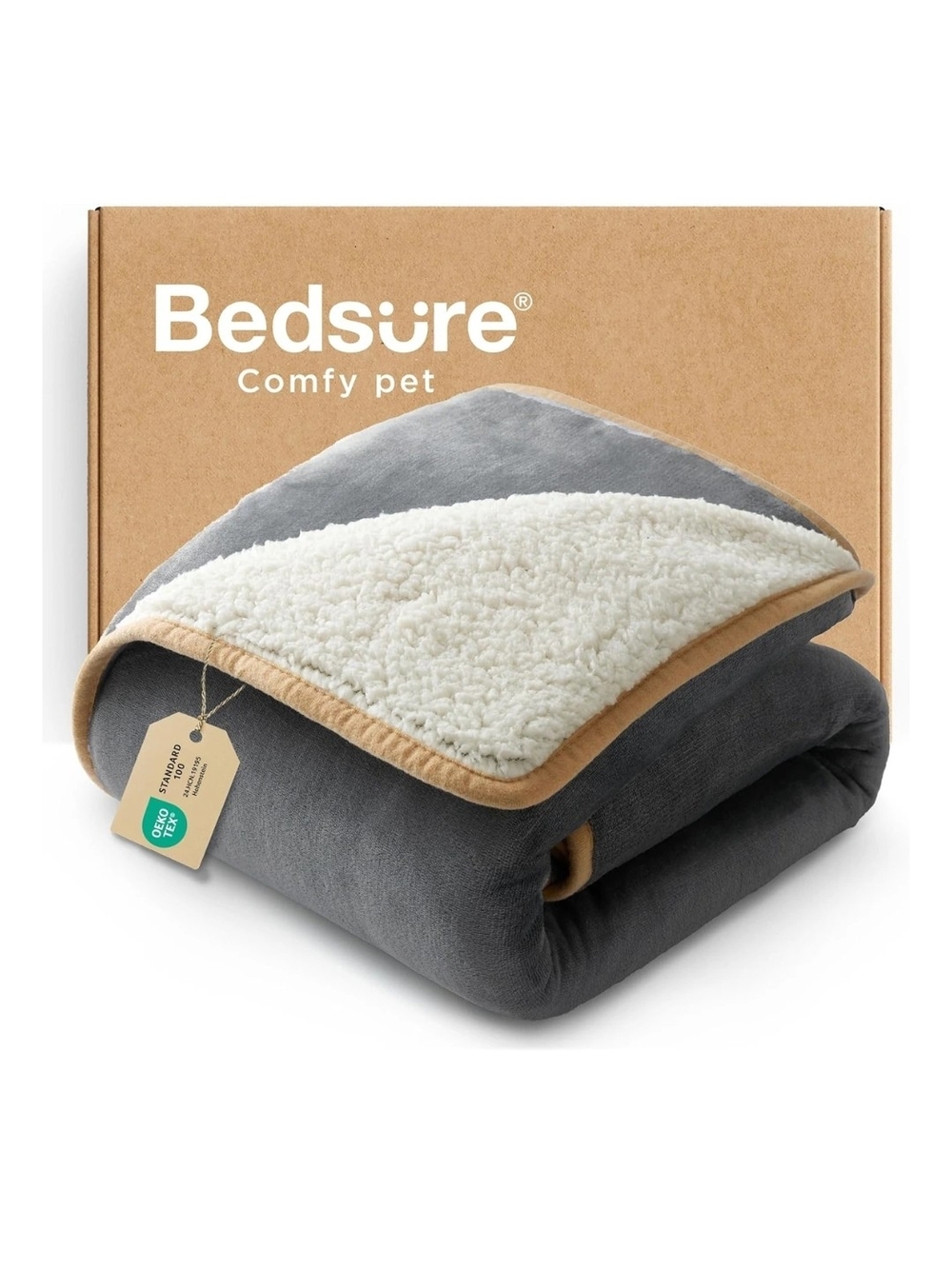 Bedsure Gray & Cream Reversible Sherpa Pet Blanket